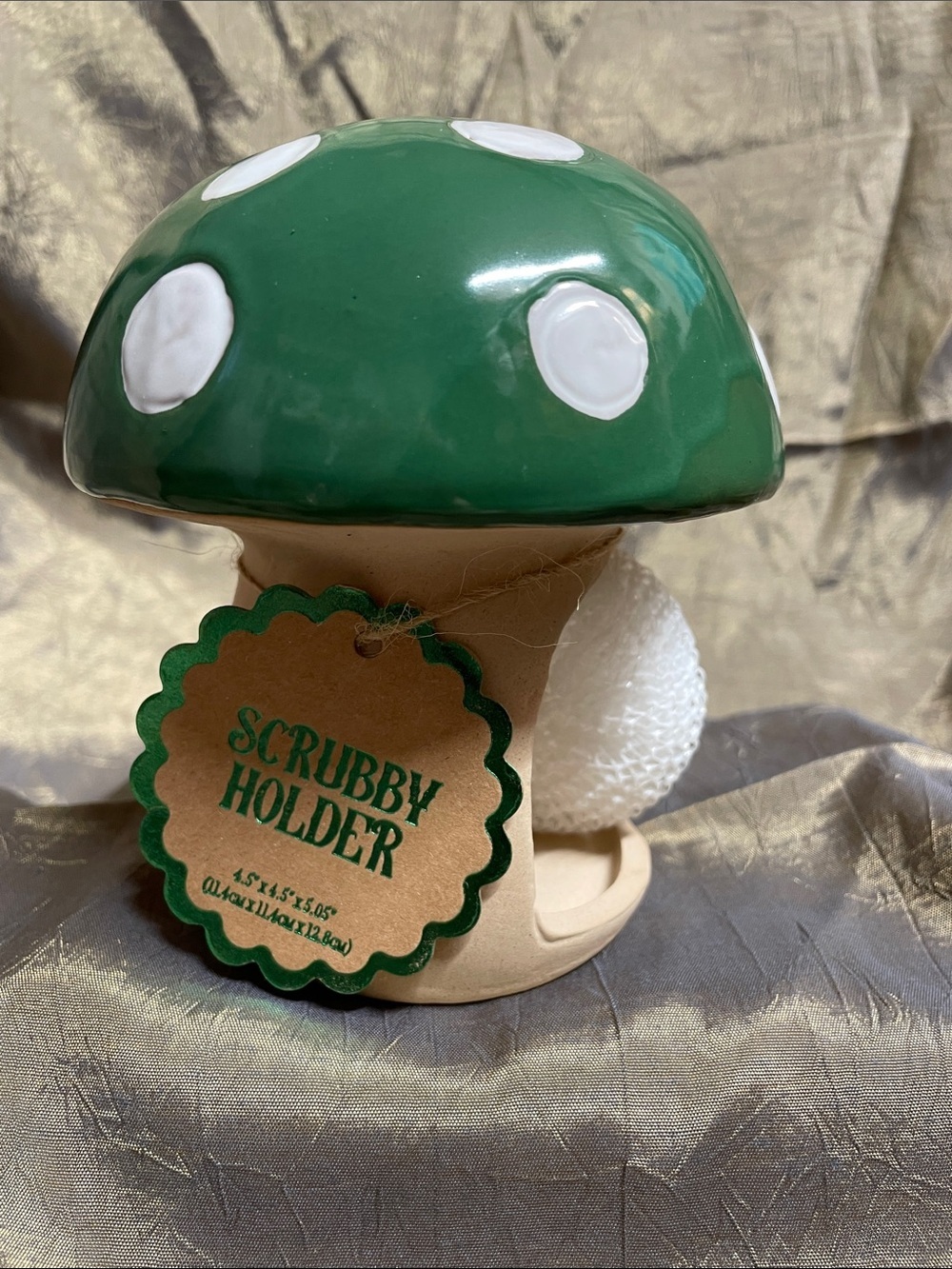 Home Essentials Green and White Mushroom Scrubby Holder NWT